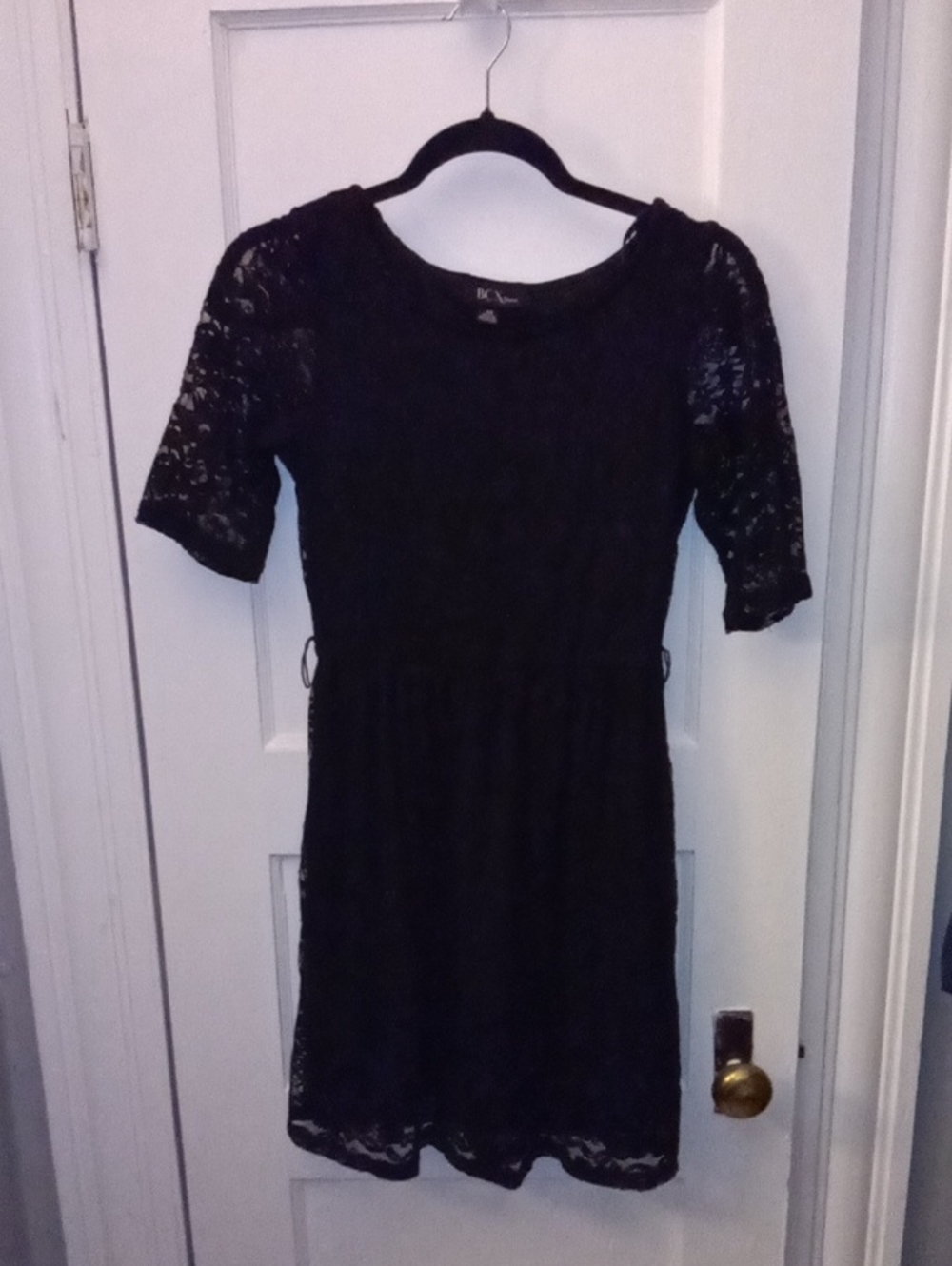 BCX Black Lace Short Dress with Elbow Sleeves
